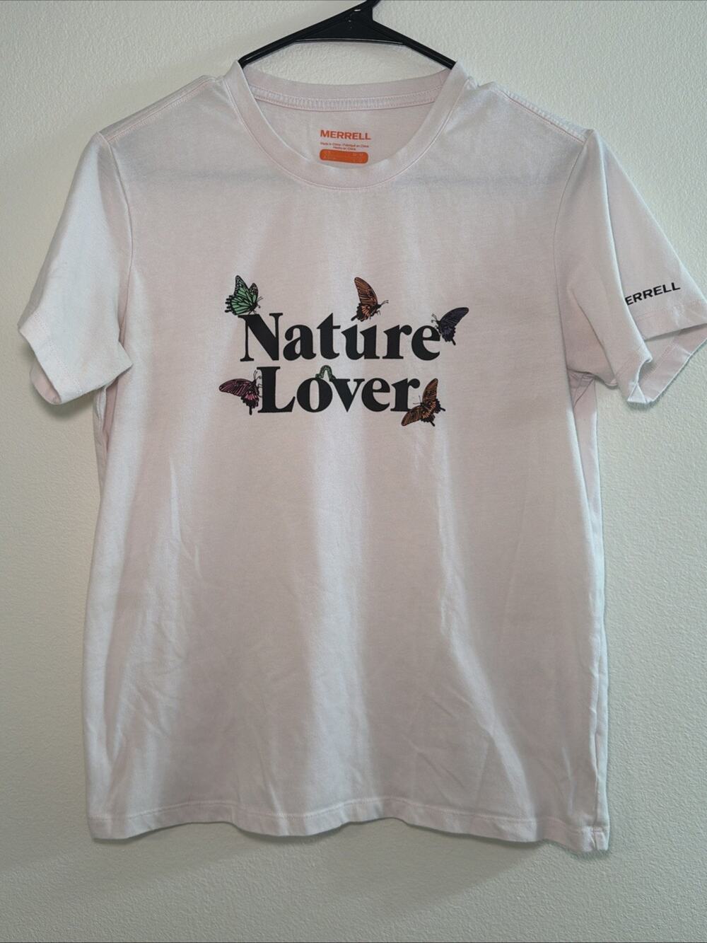 Merrell Women’s Nature Lover T-shirt Tee M Cotton Blend Graphic Butterfly Pink